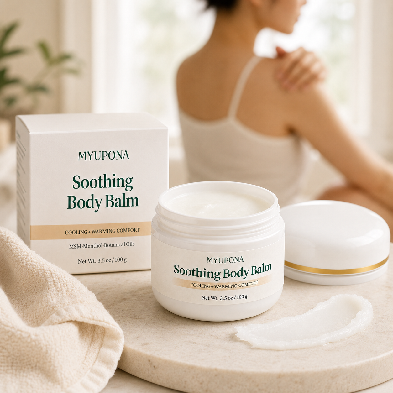MYUPONA Soothing Body Balm for shoulder back and leg massage routine